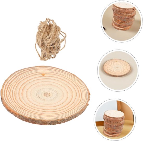25 Stuks Natuurlijke Schijven met Voorgeboorde Jute Onbewerkte voor Decoratie Rustieke Kerstversiering Creatieve DIY Projecten — afbeelding 5