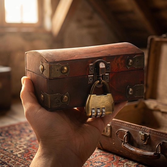 Vintage Houten Schatkist Cijferig Cijferslot Boogvormige Compacte Bewaardoos voor Sieraden Kleine Afsluitbare Opbergkist met Scharnierend Retro Stijl voor Desktop Decoratie — afbeelding 3