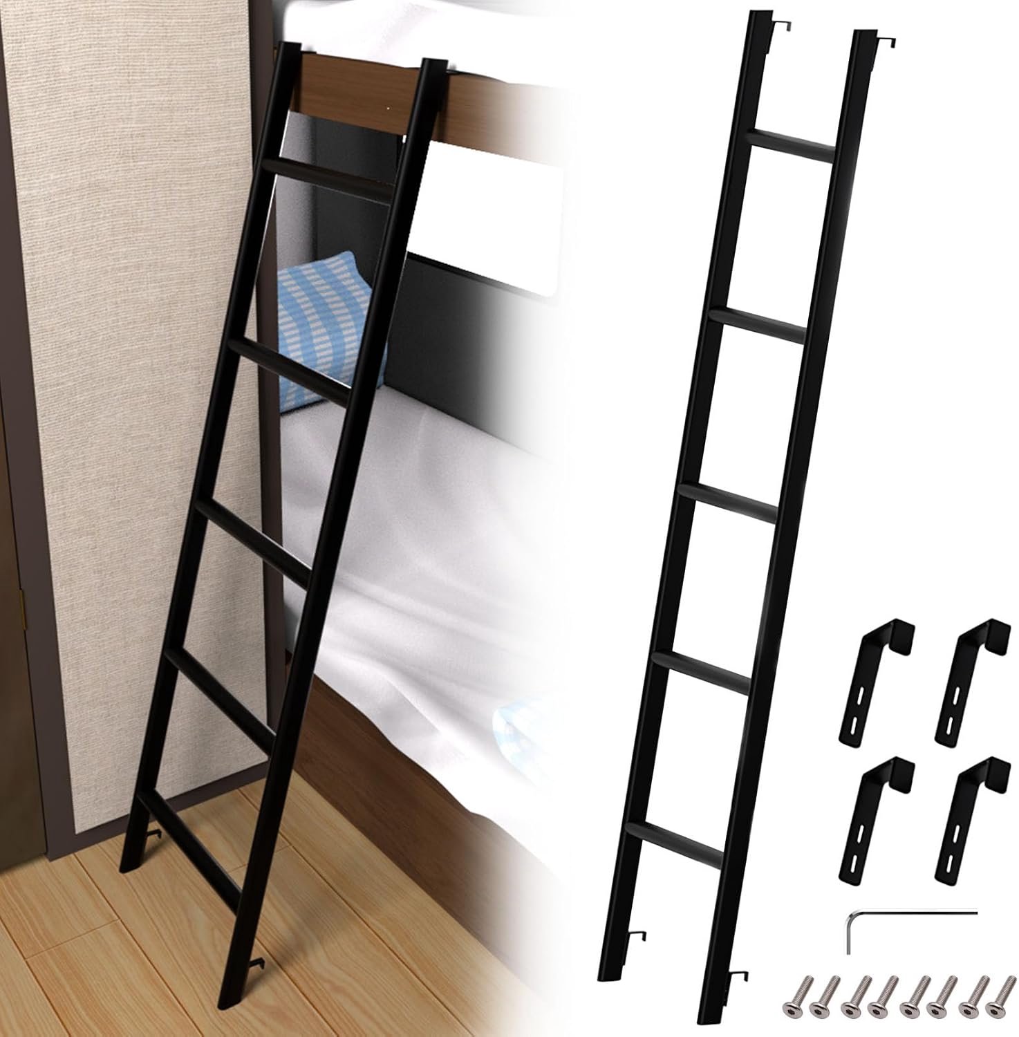 Stapelbed Ladder, 152 cm, 4 Haken, Eendelige Stalen Constructie