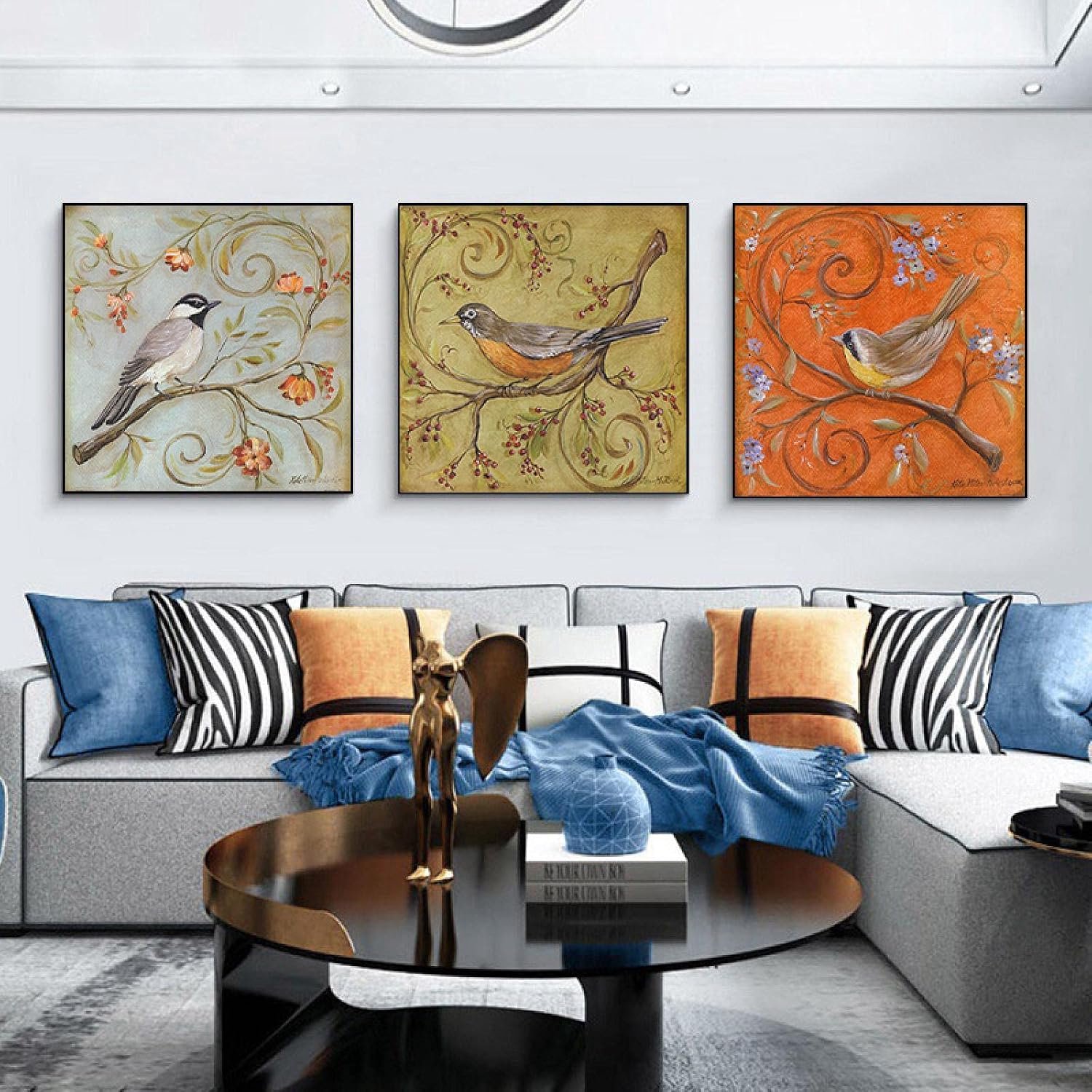 Mooie Bloemen Vogels Schilderen Nordic Prints Poster Muur Art Canvas Foto Slaapkamer Vintage Woondecoratie kunstwerk 30x30cmx3 Frameless