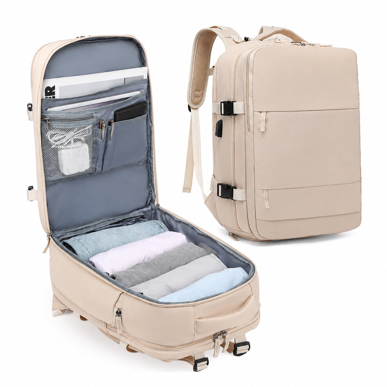 Rugzak - middelgroot - effen beige - voor recreatief reizen