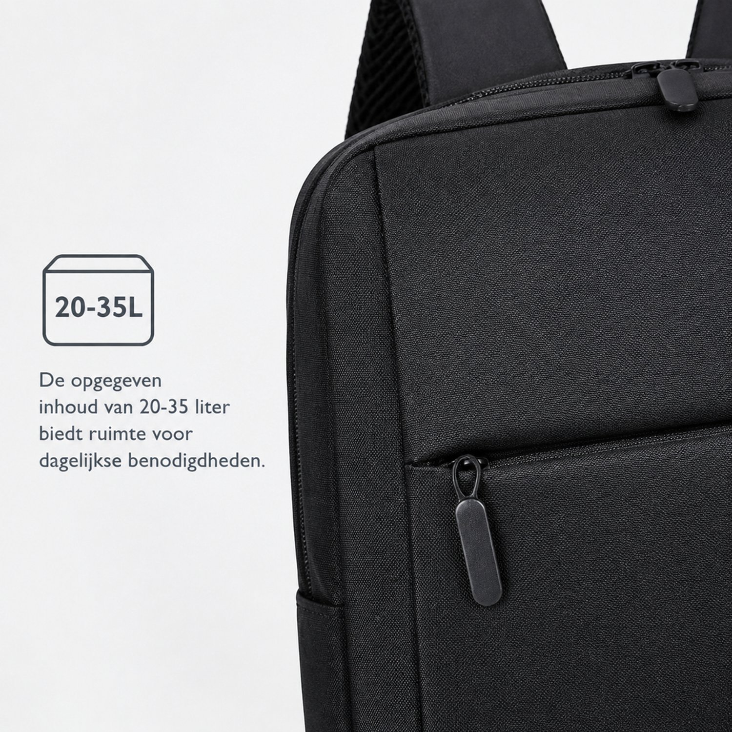 Rugzak - 20-35 l - zwart - enkele ritsschuiver en USB-uitvoering