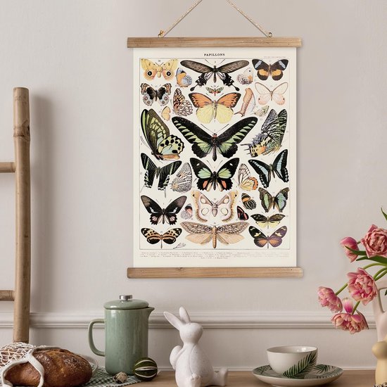 Vintage poster hanger frame, retro stijl muur decor kunst schilderen, patronen zijn gedrukt op linnen zonder vervaging, rollen gemaakt van spar zijn duurzaam (vlinder) — afbeelding 4