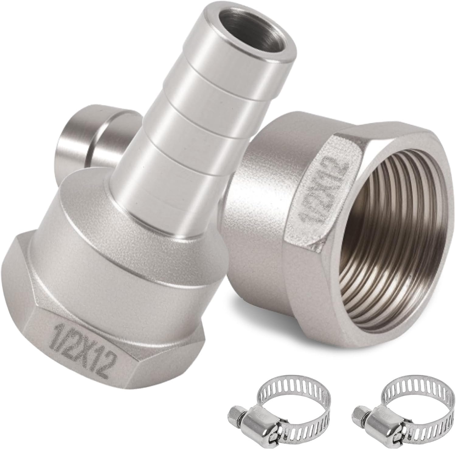 Roestvrijstalen slanghulzen 1/2 inch IG x 12 mm - 2 stuks - duurzame verbinding - ideaal voor slangen - Luxento