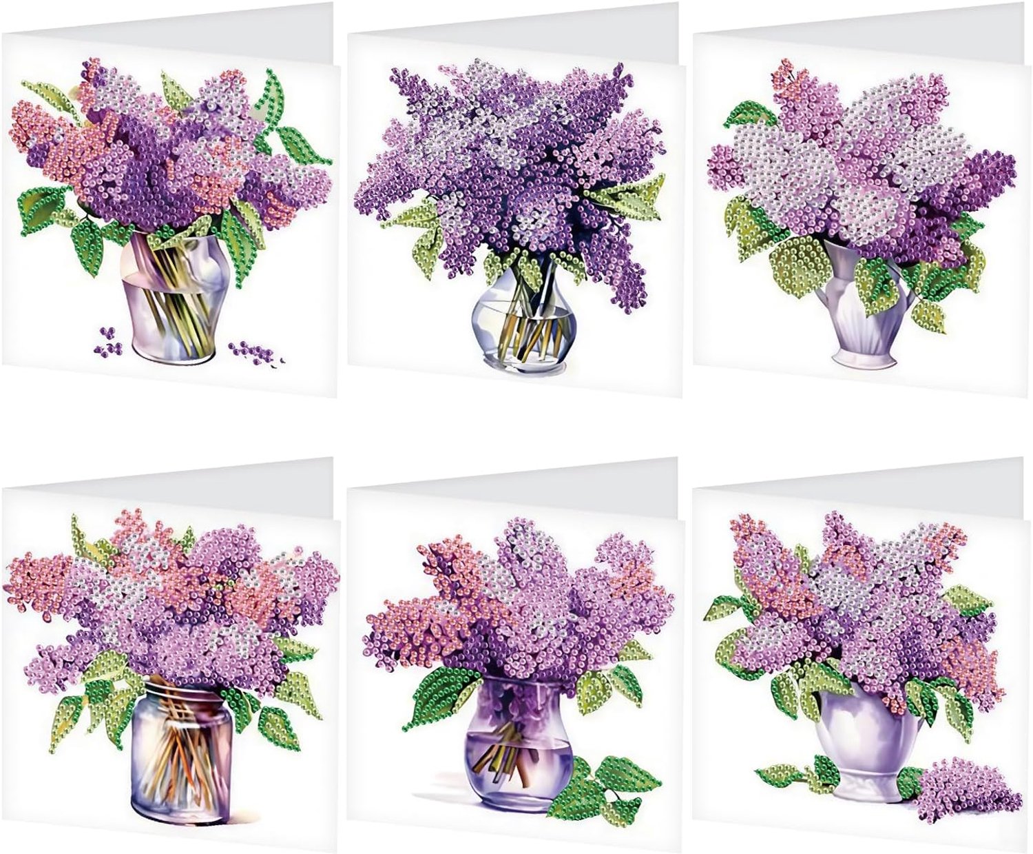 Verjaardagskaart diamond painting 6 stuks - lila bloem schilderij - wenskaarten met envelop - ShopVlot