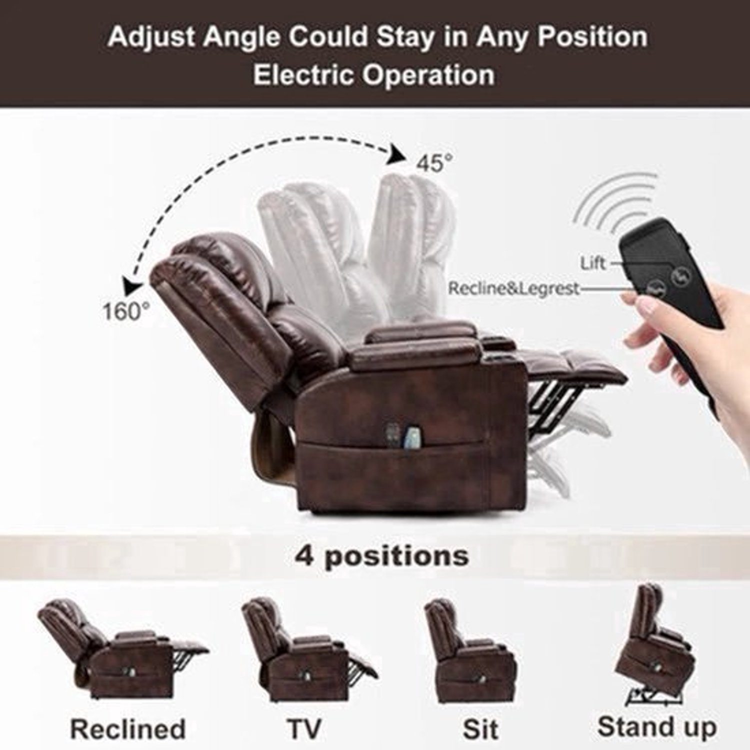 Corvance Elektrische Relaxfauteuil met Massagefunctie - Bruin - afbeelding 3