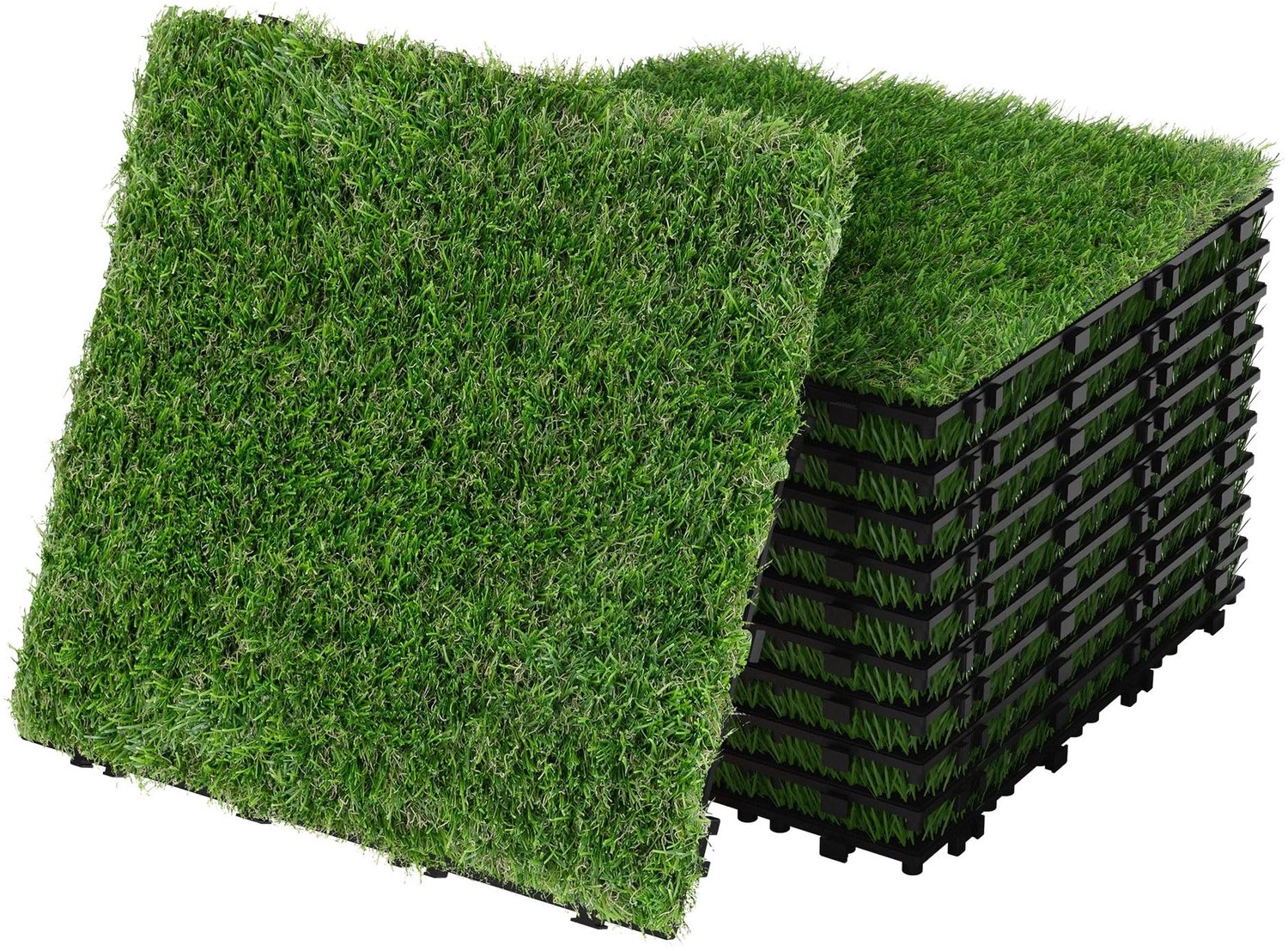 ML-Design kunstgras tegels 30x30 cm 11 stuks 1 m² vloerbedekking gazontegels kliksysteem met drainage UV-bestendig voor balkon tuin terras makkelijk t