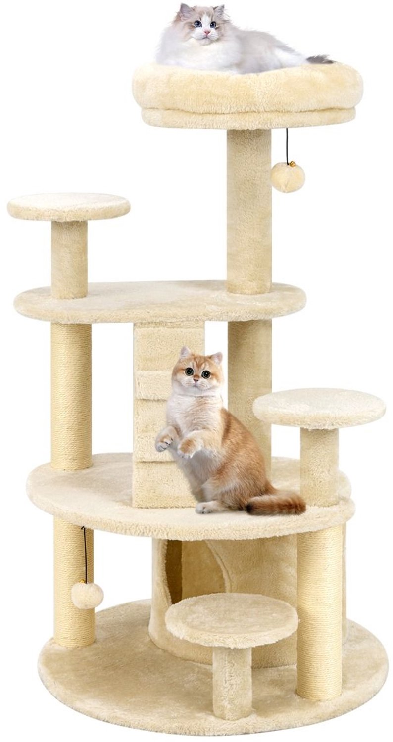 SureDeal® - Krabpaal - Kattenboom Multi Level - Condo Gewatteerde Zitstok - 64x60x101 cm - Beige