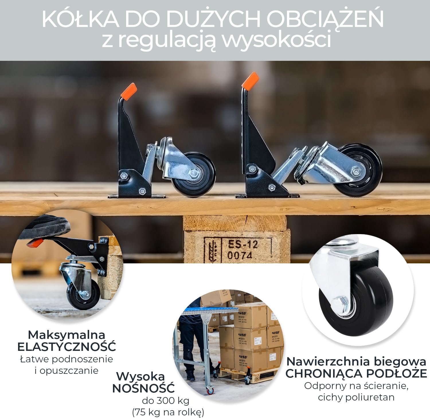 Verrijdbare Werkbankwielen 76mm, 400kg, Set van 4
