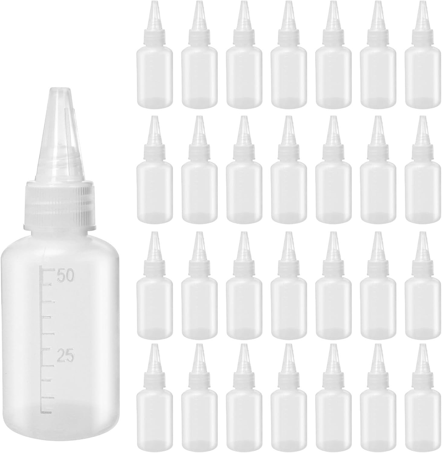 50 Stuks 50ml Squeeze Flessen met Tuit, Multifunctionele Fles voor Ketchup, Sauzen en Pigmenten, Ideaal voor Keuken en Hobbygebruik