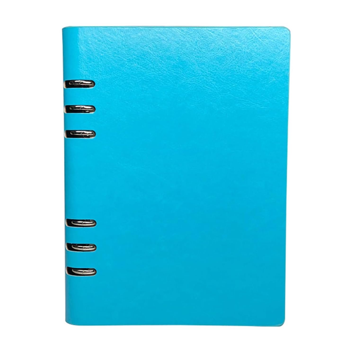 Light Blue, A5 Size (17 x 23 cm/6.6 x 9 inches), Leather Ring Binder, Notebook, Refillable, Stainless Steel, Cutout - ShopVlot
