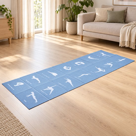 Yogamat en Fitnessmat - 174 x 62 cm - Met Oefenillustraties - PVC - Blauw van Yogamat — afbeelding 4
