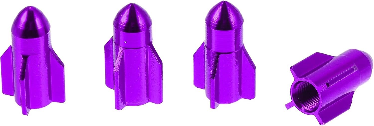 Decoratieve Ventieldoppen voor Auto en Truck - 4 Stuks Rocket Style, 27mm, Paars Aluminium, Stofbescherming en Accessoires