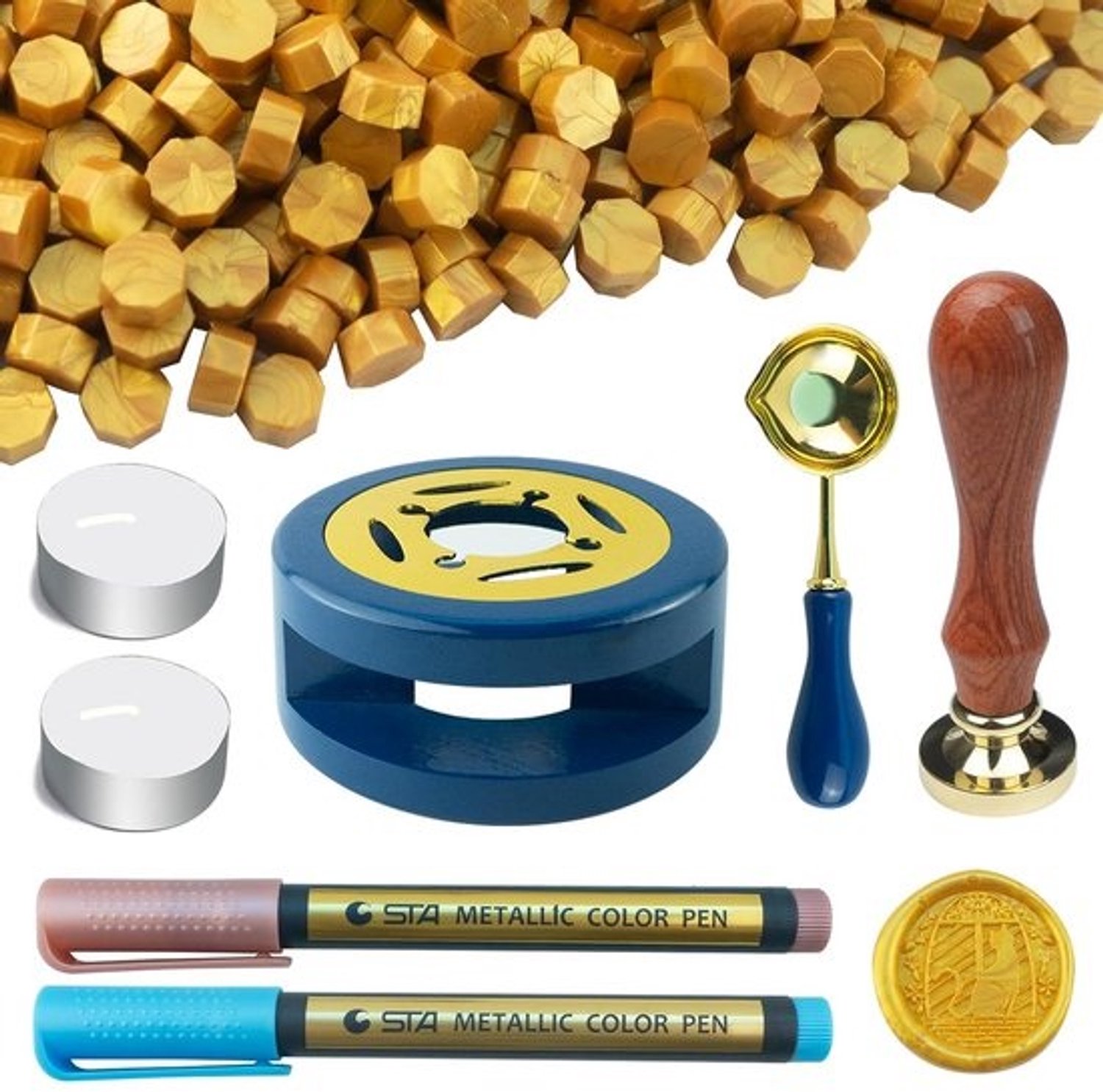 Waxzegelstempelset - 500 champagnegouden kralen en accessoires - Voor perfecte zegels