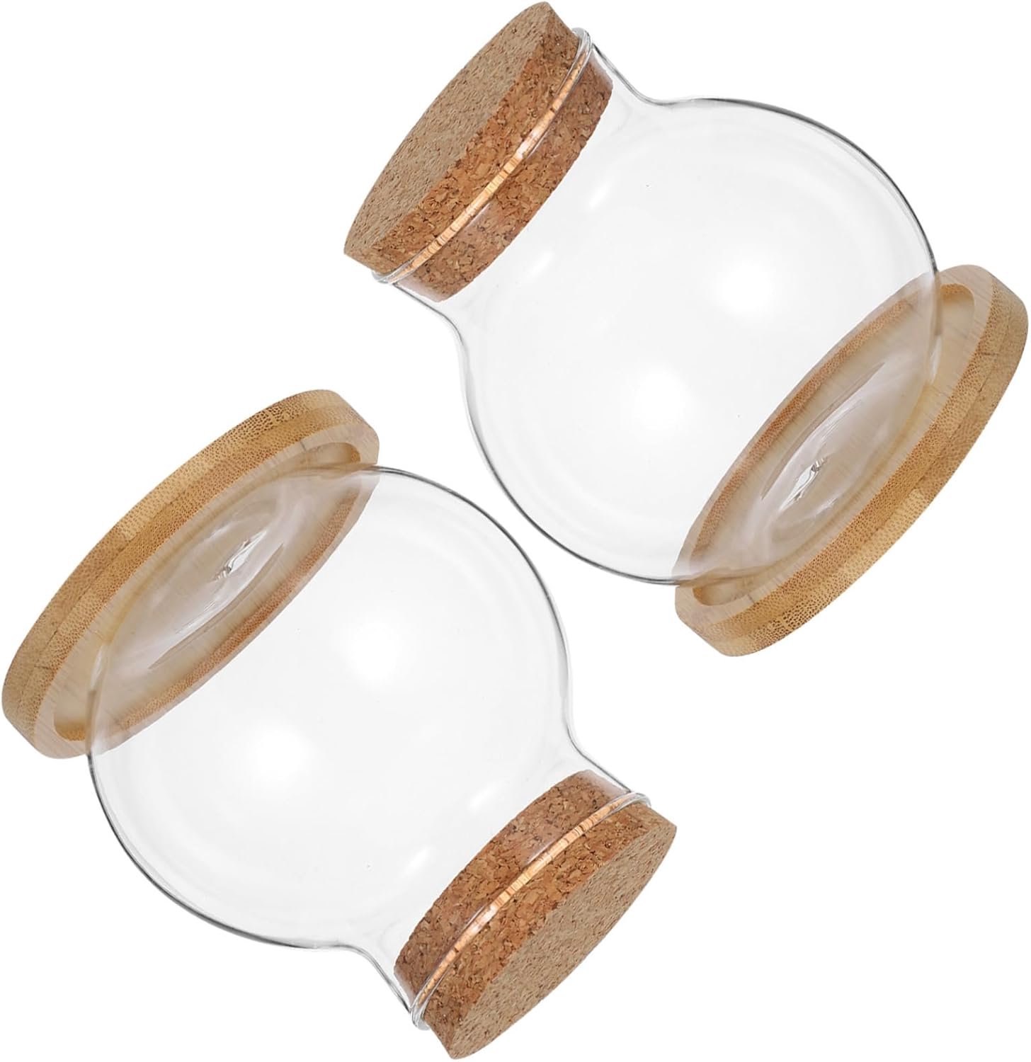 2 Set Duidelijke Glazen Viskommen met Bamboe Kurkdeksel Kleine Terrariumhouders voor Betta Huiskamerdecoratie voor Kantoor Thuisgebruik