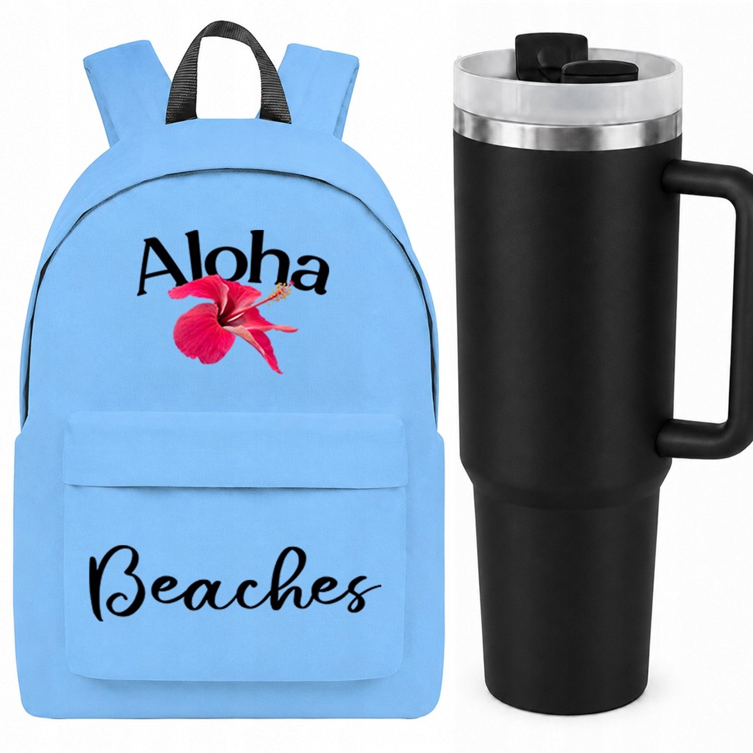 Blauwe Rugzak met Thermosbeker 1.2L - Aloha Beaches - Set