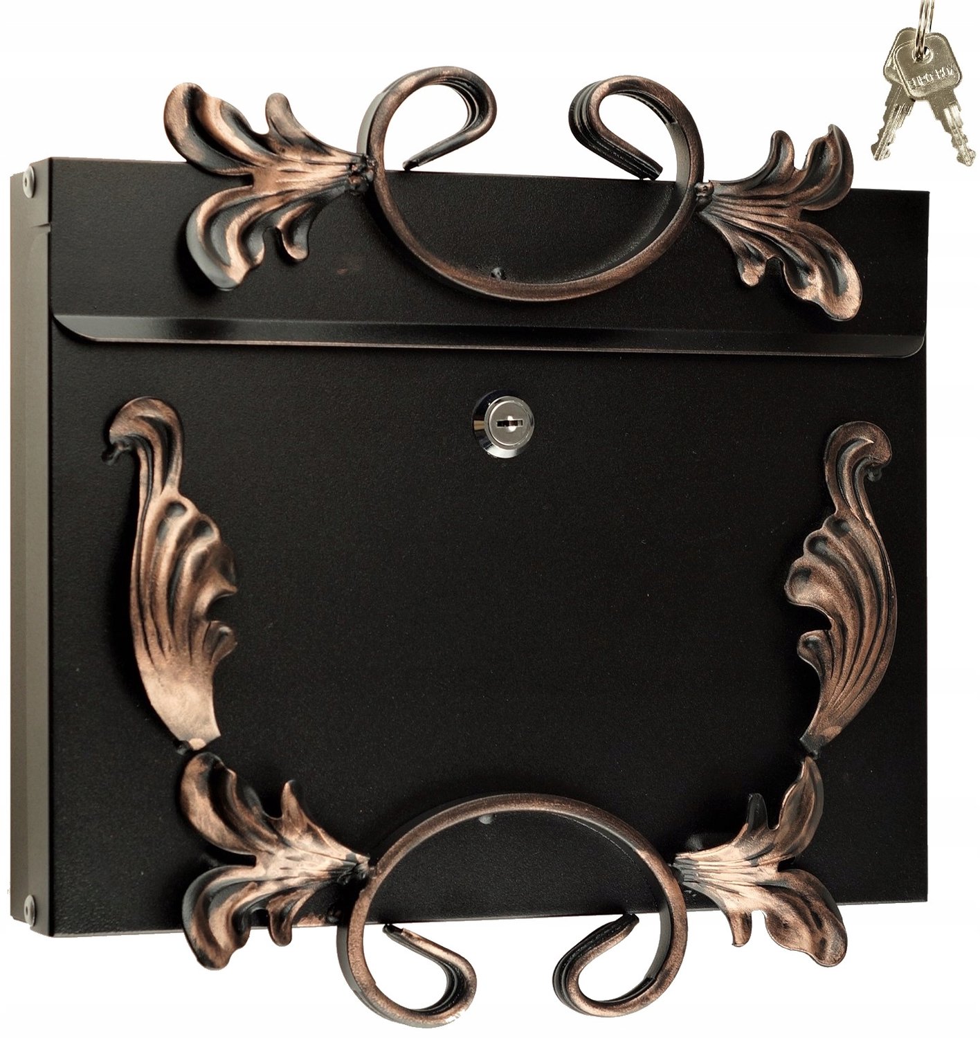 Decoratieve C4 brievenbus, retro design, metaal met koperen bladeren