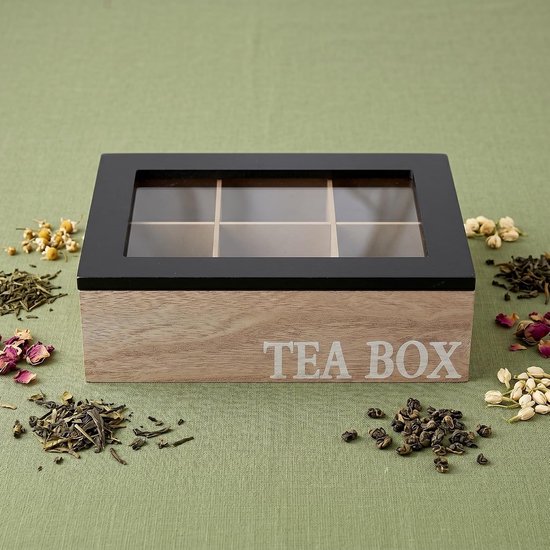 Vintage Houten Theedoos met Vakken Glazen Multifunctionele Theebag Organizer voor Keuken Woonkamer Overzichtelijk Stijlvol Theeblad Opslag — afbeelding 3