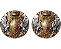 2 stuks middeleeuwse tweekoppige adelaar broche pinnen, gevleugelde Pegasus Shield Design, Crystal Glass roestvrij stalen knoopspelden voor pak, jas, rugzak