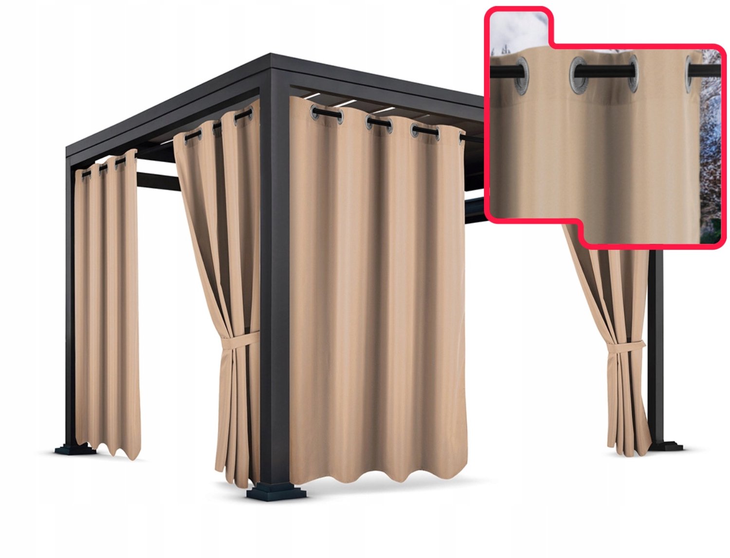 Waterdichte Terrasgordijn Beige 155x220 cm met Ringen