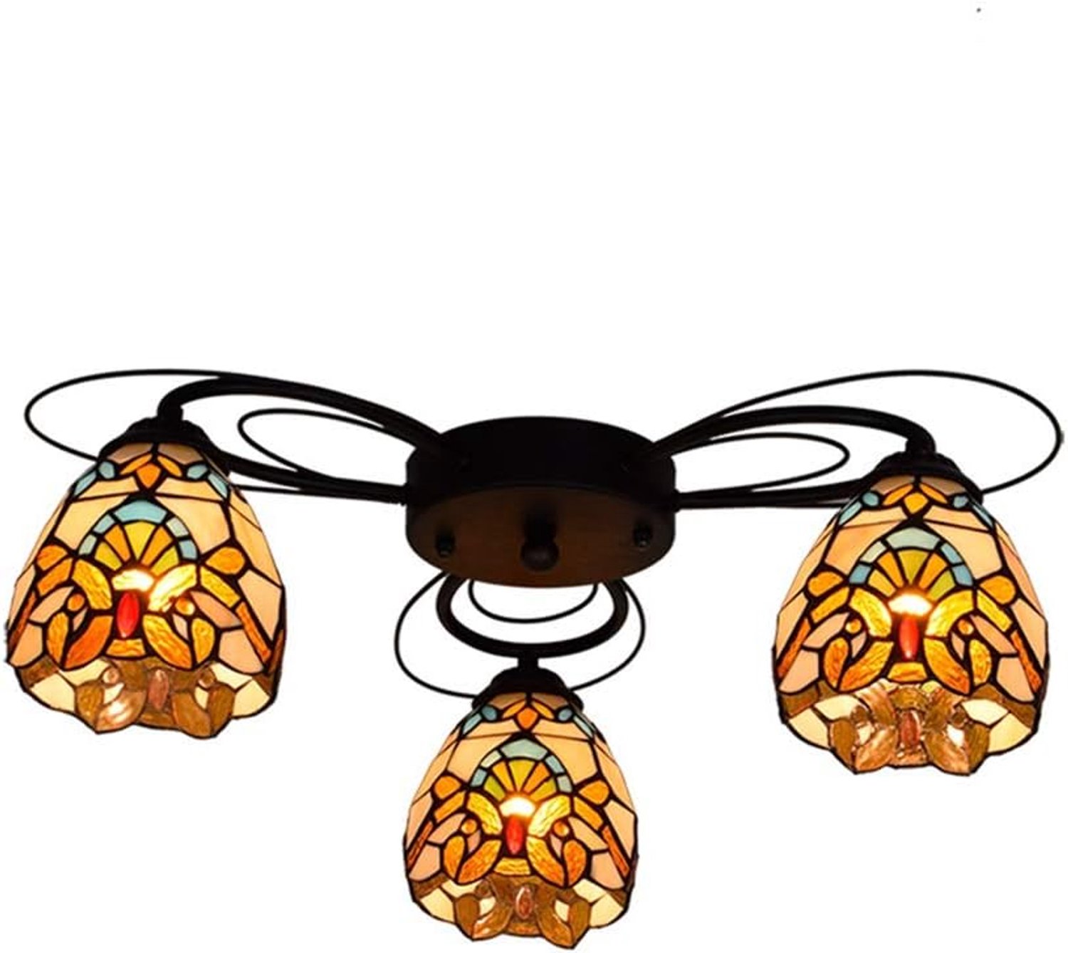Gebrandschilderde beugellamp 22 "Tiffany kroonluchter 3 meerkoppige plafondlampen Creatieve barokke eenvoudige lamp Gebrandschilderd glas Woonkamer Eetkamer Slaapkamer Hanglampen en lantaarns