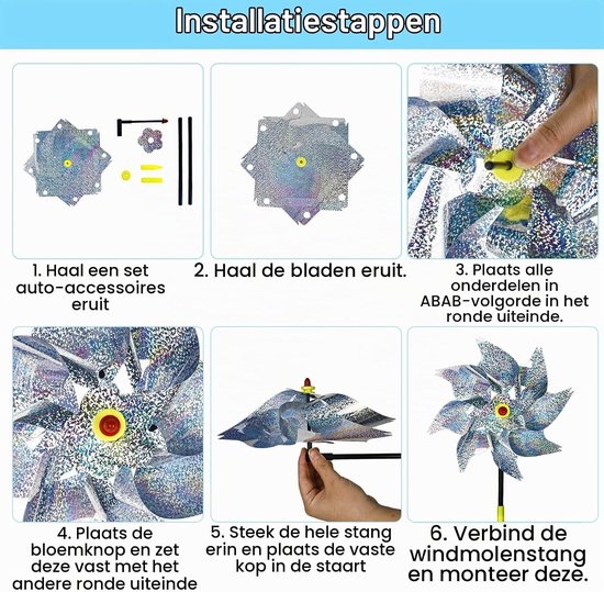 Set van 10 Reflecterende Windmolens voor Tuin - Vogels Afschrikken met Decoratieve Windmolens voor Balkon, Tuin en Boerderij — afbeelding 2