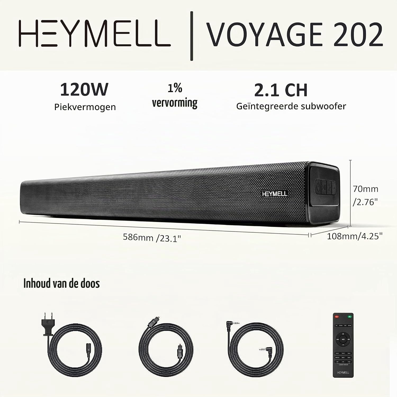 Kleine Bluetooth Soundbar - Zwart - 60 cm - Met Geïntegreerde Subwoofer - Voor TV en PC
