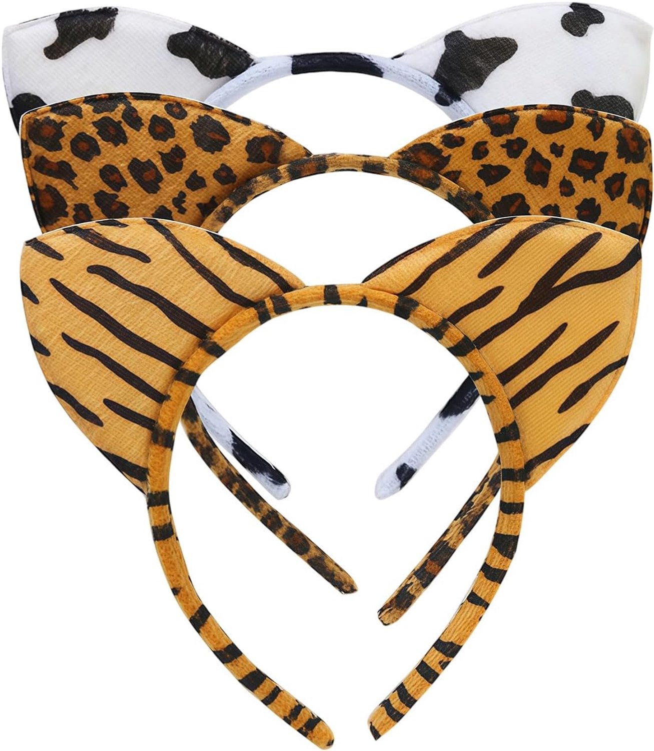 3Pcs Cat Ears Headbands Plush Tiger Leopard Print Headband Cosplay Theme Party Props Hair Accessories for Halloween Daily Wear Party Festivals Stage P
