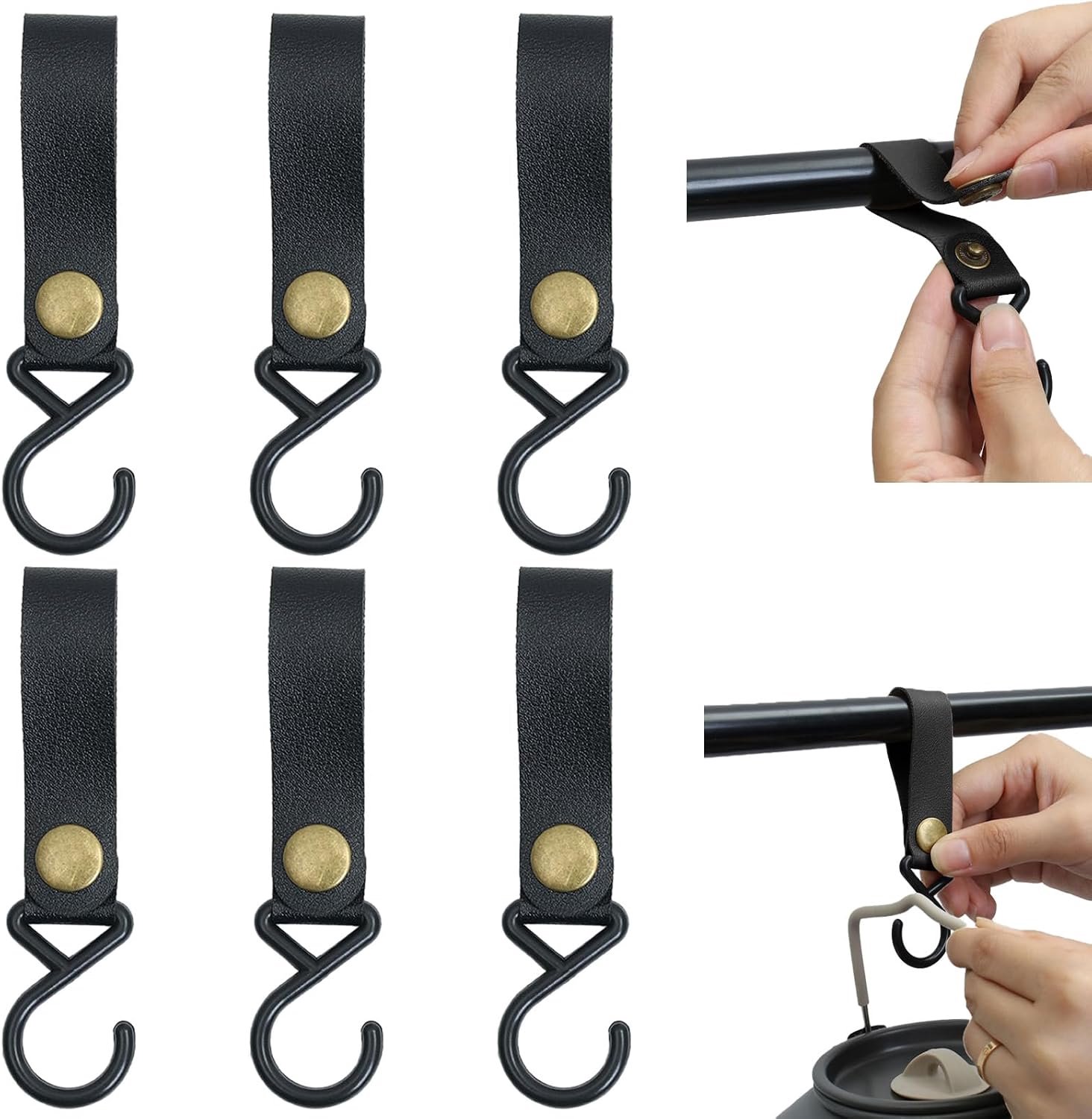 S haken 6 stuks - leren lus - metalen haak - ideaal voor kleding en accessoires - ShopVlot