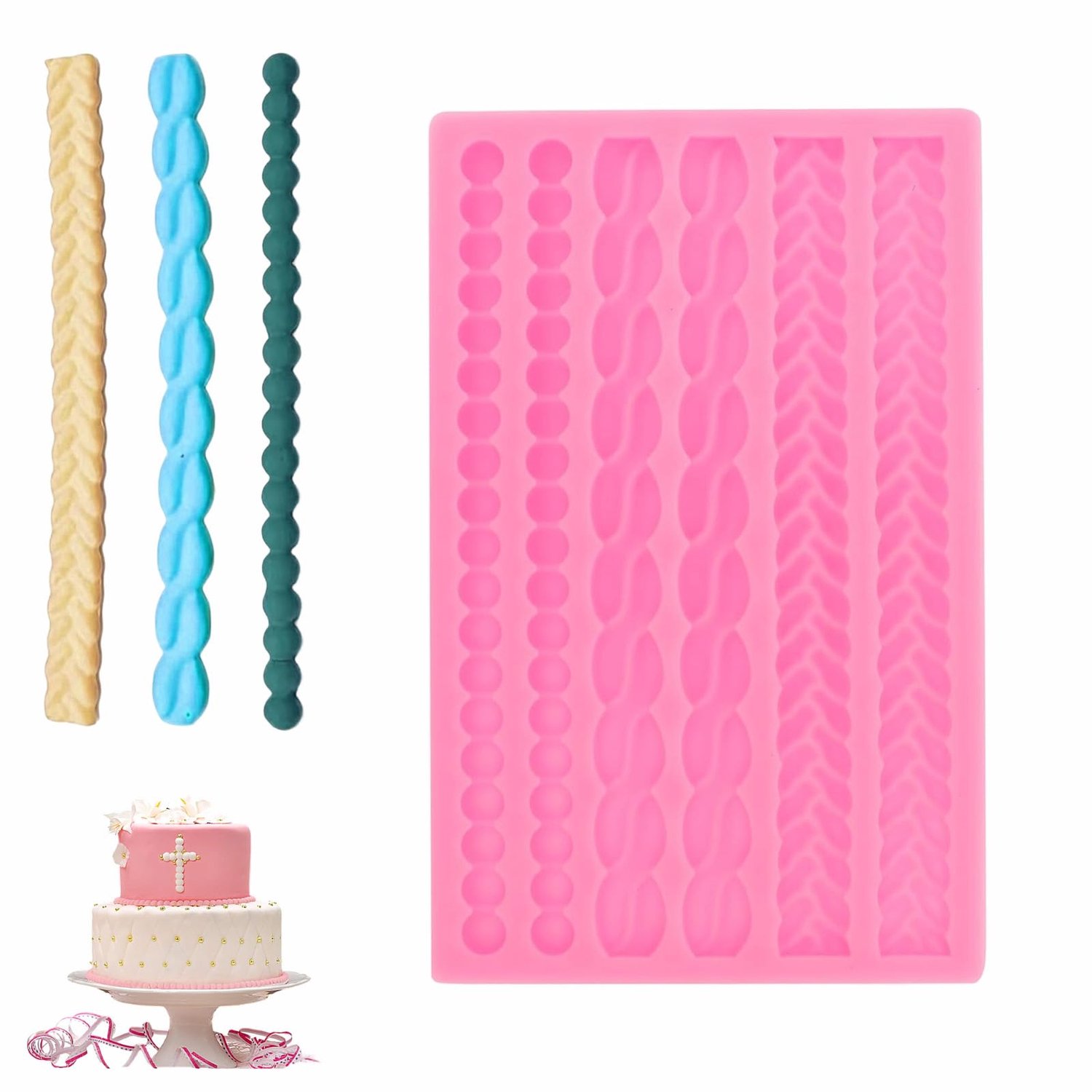 Fondant siliconen mal 3D - gebreid touw - voor unieke decoraties - ideaal voor taartversiering - ShopVlot