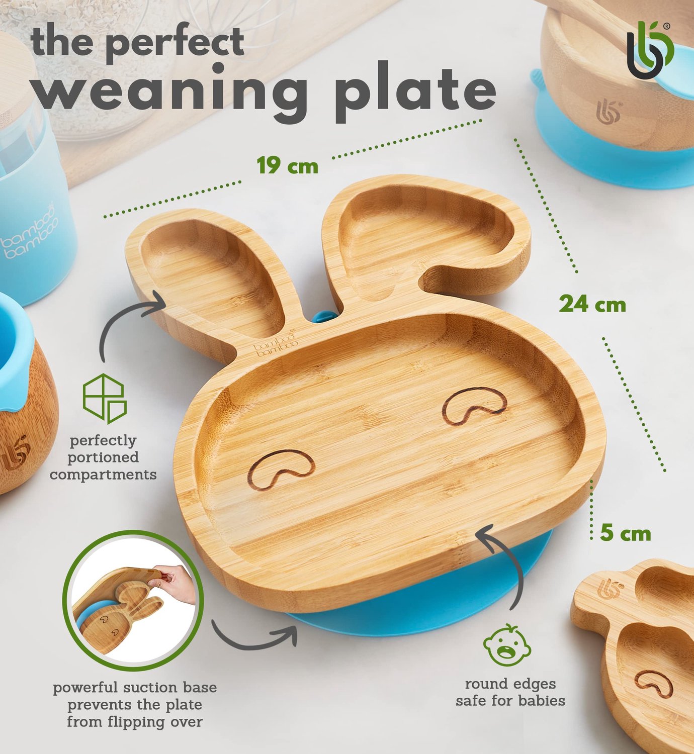 Baby Weaning Plate - Bamboo Bunny Suction Plate, Strong Suction (Pink) - ShopVlot