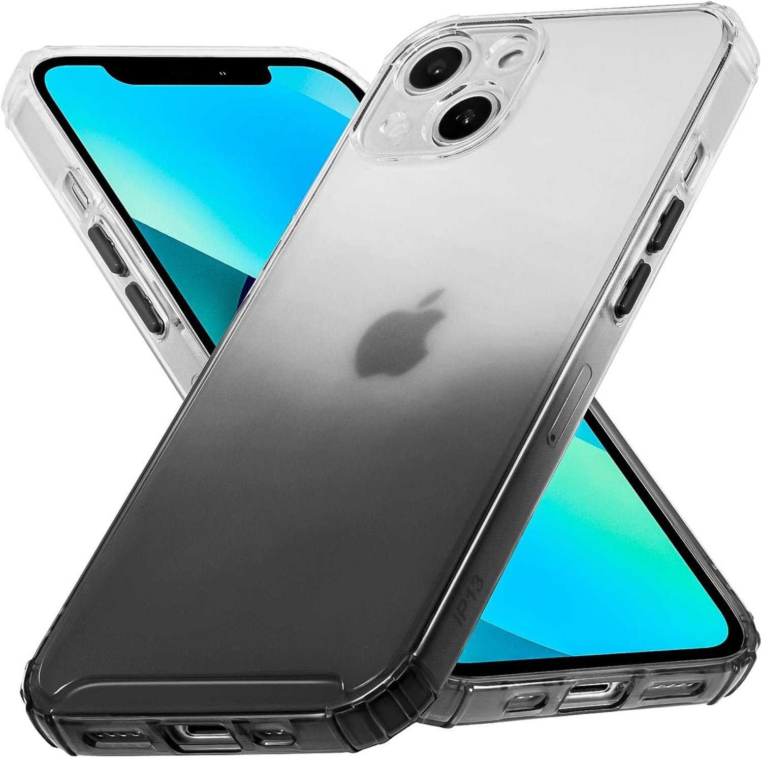 Verco Telefoonhoes met kleurverandering voor Apple iPhone 12 Mini, beschermhoes voor mobiele telefoon, transparant met kleurverloop en camerabescherming, slim case, zwart