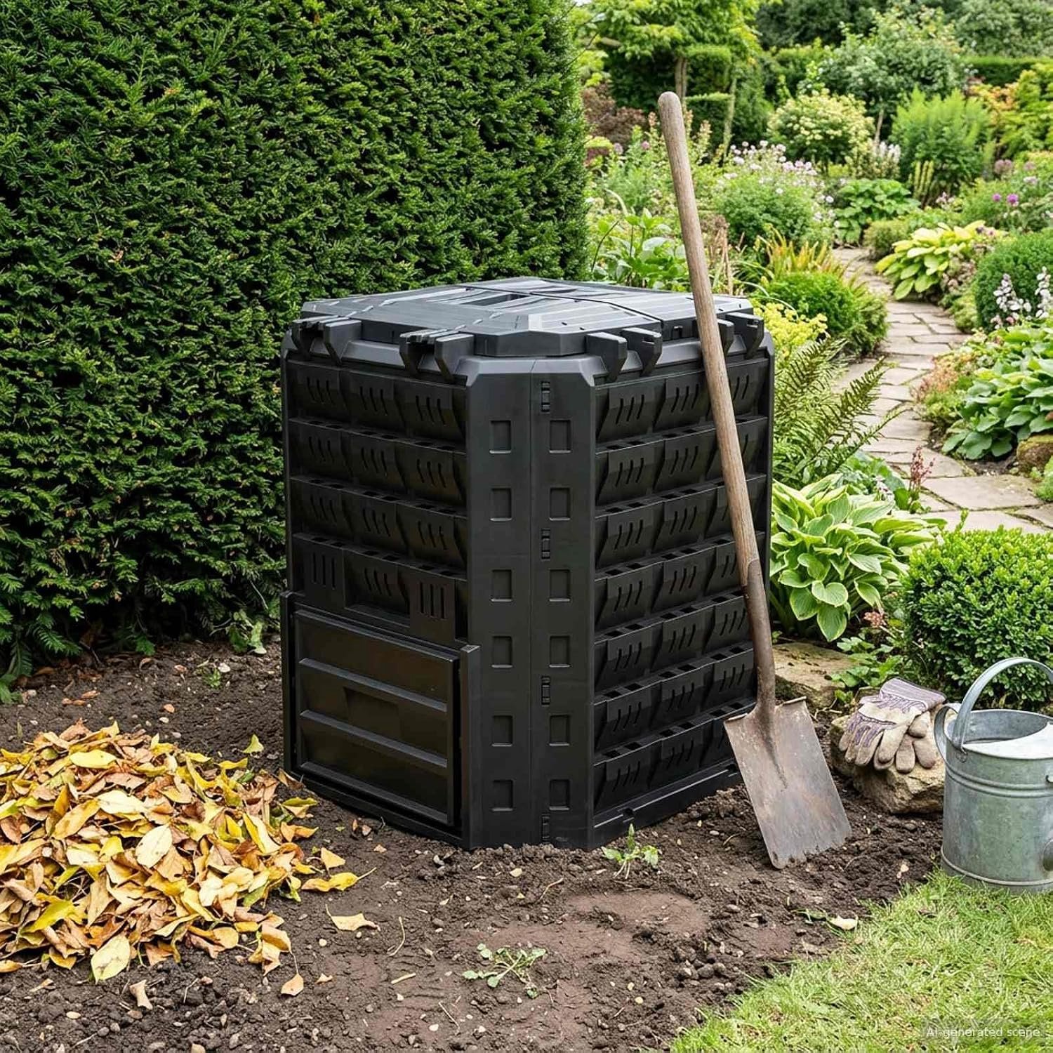 Compostbak, tuincompostbak van PP, 71 x 71 x 81,5 cm, zwart
