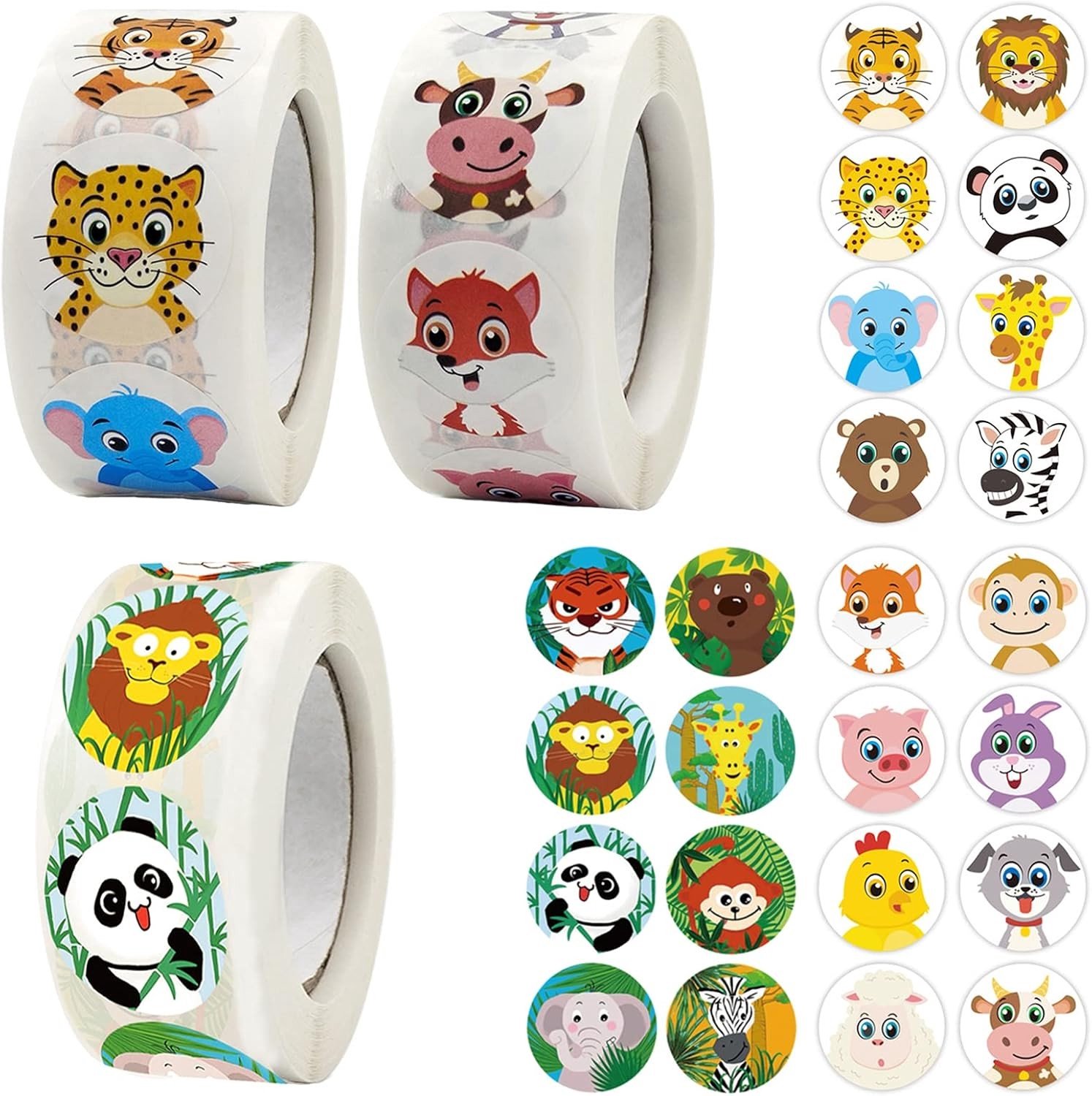 Leuke ronde dierenstickers voor kinderen, 1500 stuks, beloningsstickers met 24 ontwerpen, perfect voor leraren en feestjes
