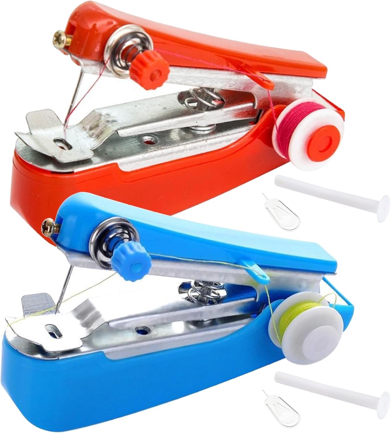 Handnaaimachine, 2 stuks mini-handnaaimachine voor beginners, doe-het-zelf draagbaar met accessoires voor kleding, gordijnen