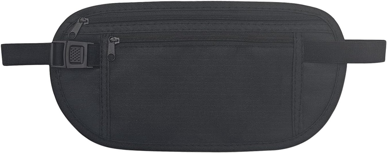 Nylon Heuptas voor Dames en Heren, Verstevigde Anti-Diefstal Tas Onder Kleding met Verstelbare Gesp en Elastische Band voor Hardlopen, Zwart, 10 Inch Lengte