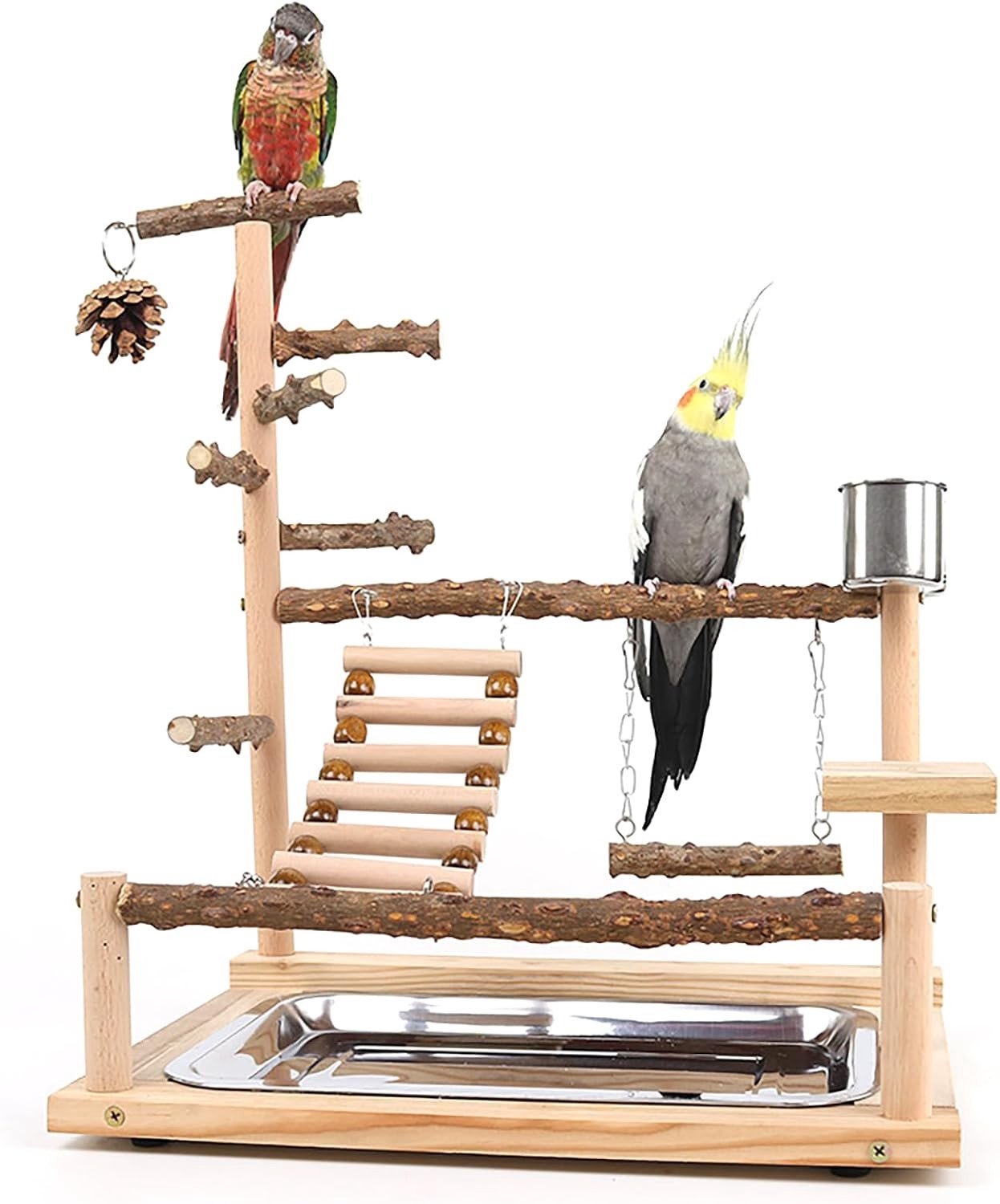 Vogel speelplaats voor papegaaien en parkieten, inclusief speeltjes en speelstand, geschikt voor Eclectus, Macaw en Kakadu (37x26x45cm)
