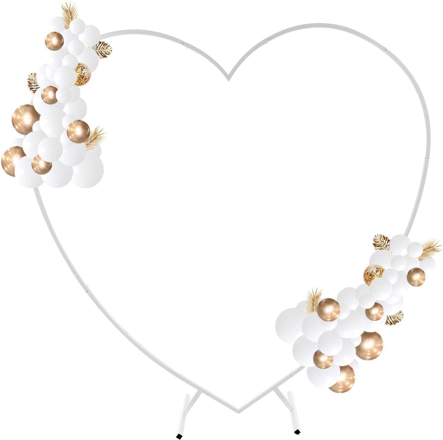 2,1 m x 2 m goud/wit metalen bruiloftsboog, hartvormige bruiloftsboog, metalen trouwboog, metalen ballonboog, kit voor feest, ceremonie, evenementen, decoratie (wit)