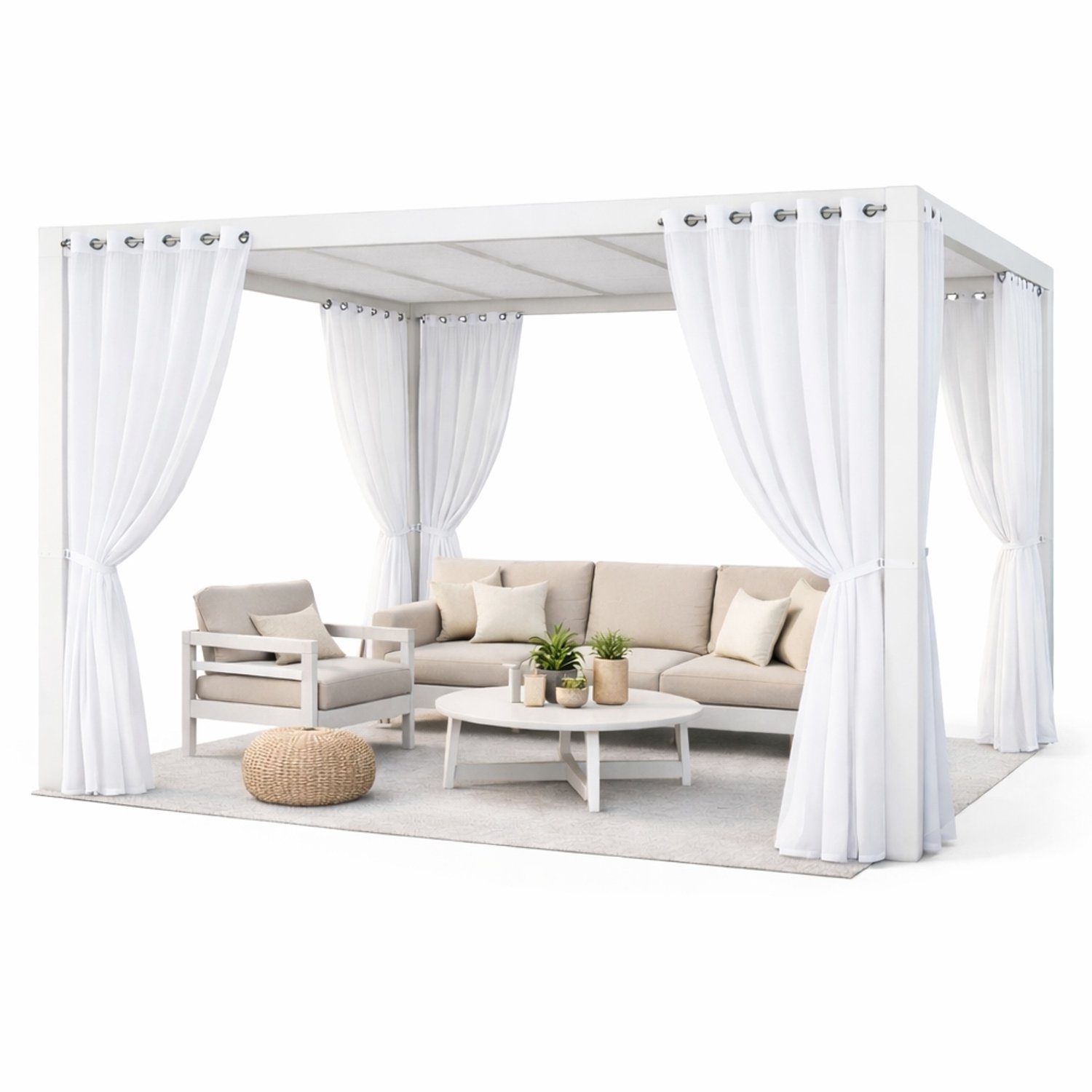 Waterdichte Terrasgordijnen Wit 250x150 cm - Voor Tuinhuis, Pergola & Balkon