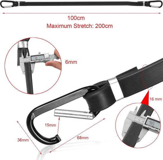 Bagagespanner met Karabijnhaak, 2pcs 100cm Bungee Koorden Elastische Banden met Haken, Elastische Bagageriemen, UNOLIGA Spanriemen voor Fiets, Motorfiets, Auto, Dekzeil, Tent, 100% Latex, Robuust — afbeelding 5