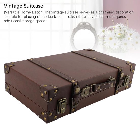 Vintage Lederen Houten Koffer Opbergkoffer voor Decor en Fotografie, 13,39x8,07x3,15in, Bruin, Themafeest Prop — afbeelding 4