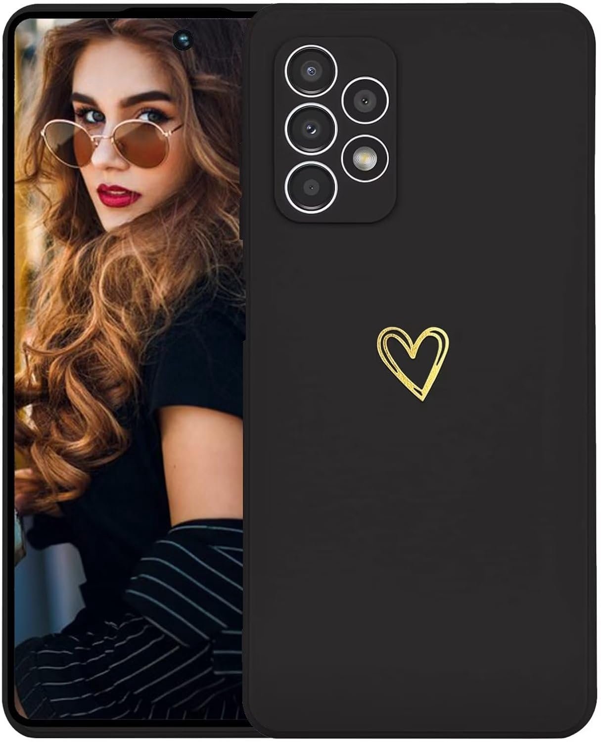 Hoesje voor Samsung Galaxy A23 4G/5G Case,Minimalistisch Ontwerp Glad Silicone Hoes met Hartpatroon,Ultradun Zacht TPU Dames Meisje Shockproof Phone Case,Zwart