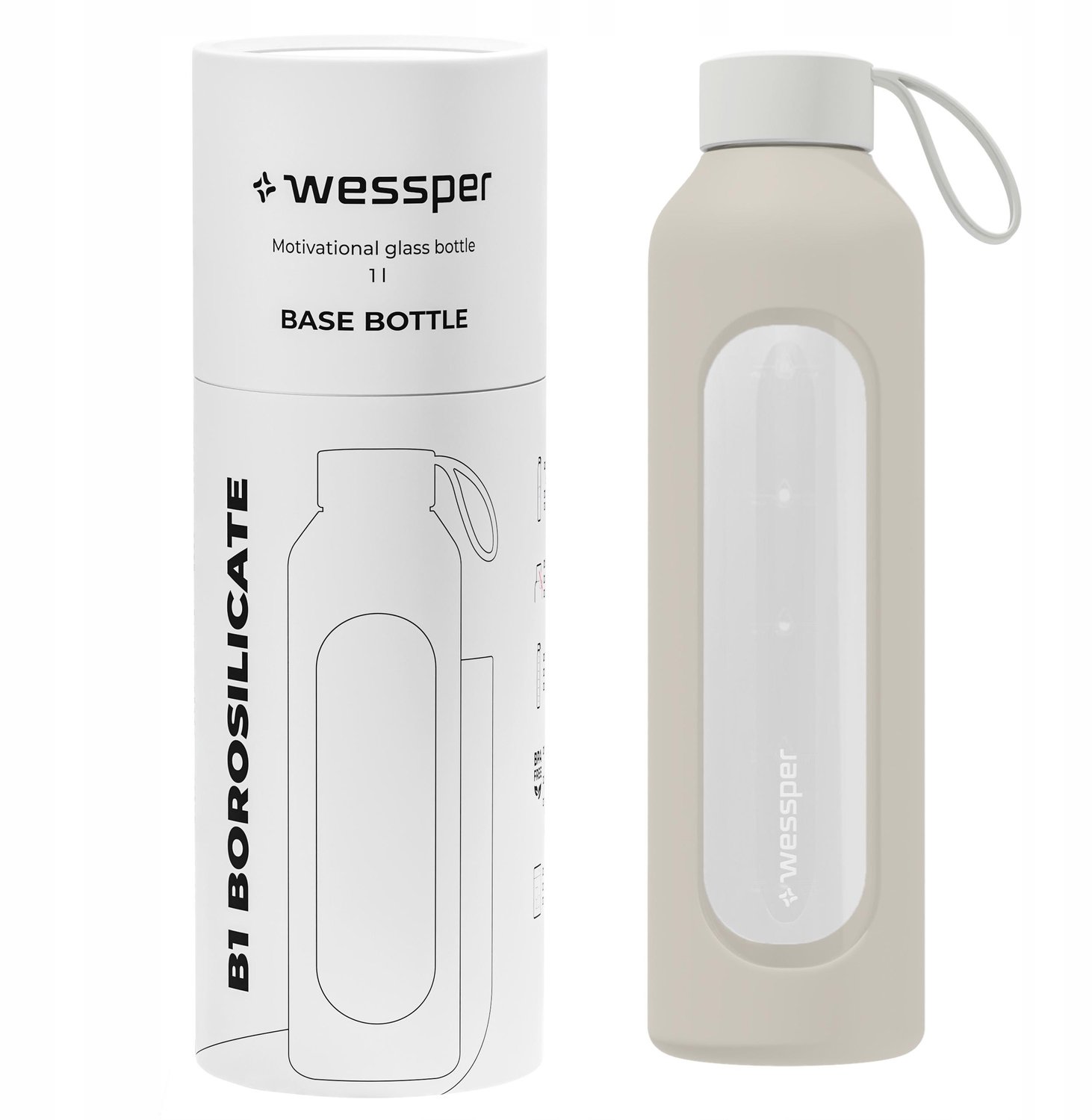Wessper B1 Borosilicaat Glazen Waterfles 1L Ecru - Stijlvol & Lekvrij