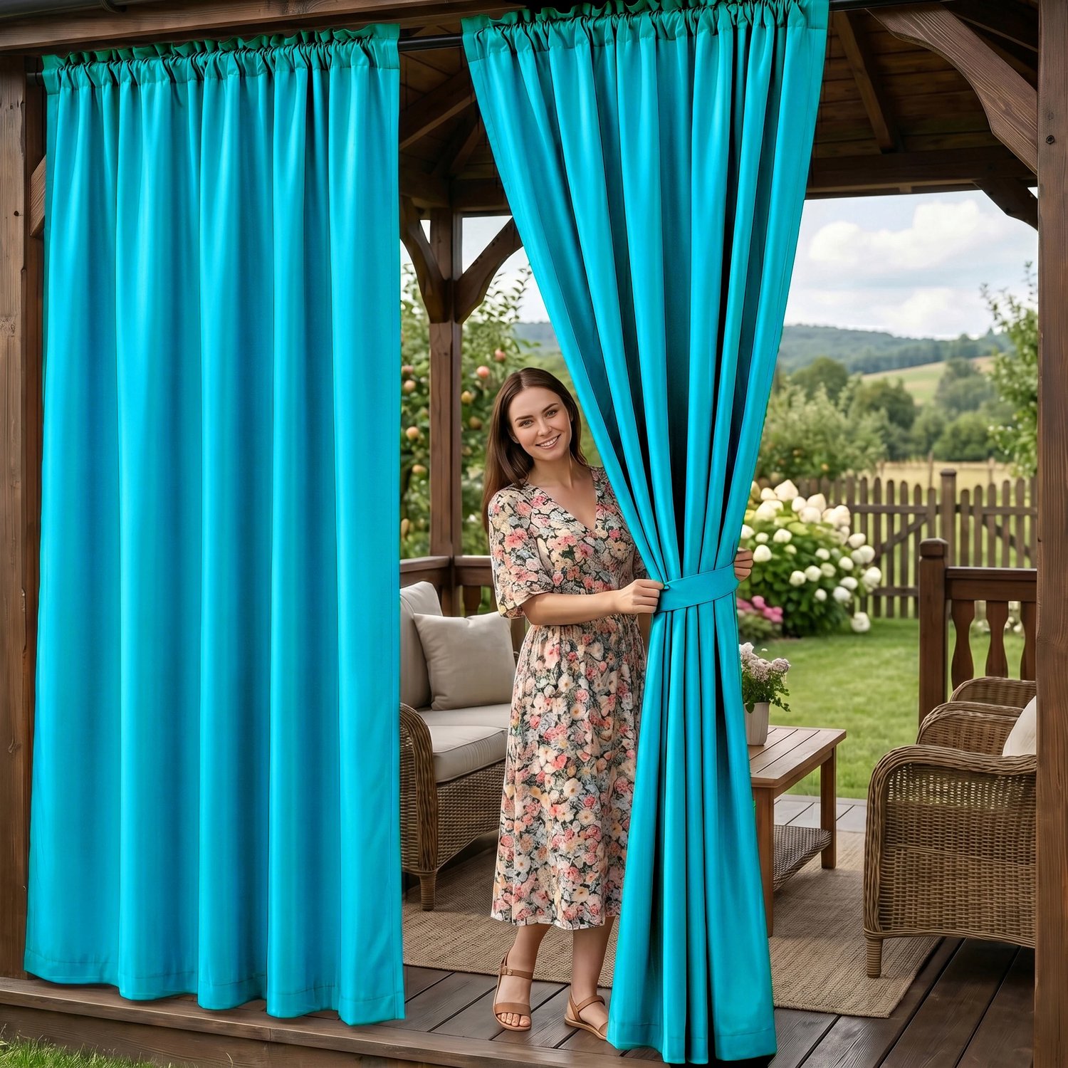 Waterdicht Terras Gordijn Turkse Blauw 155x220cm - Premium Kwaliteit