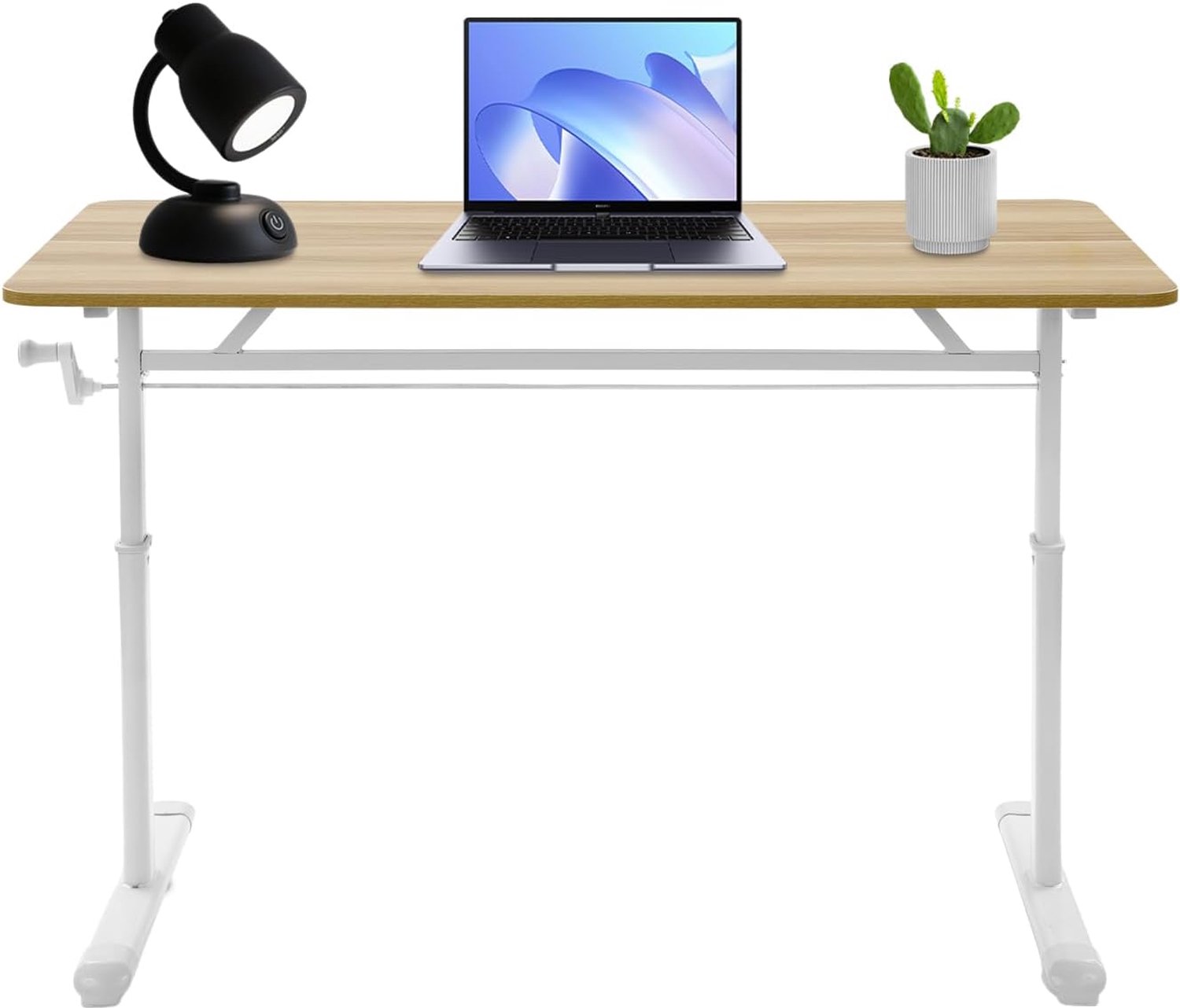 Handmatig in hoogte verstelbaar kinderbureau, bureau 120 x 60 cm, handmatig staand bureau, verstelbare hoogte 65-90 cm, 100 kg draagkracht, voor kantoor/woonkamer (houtkleur)