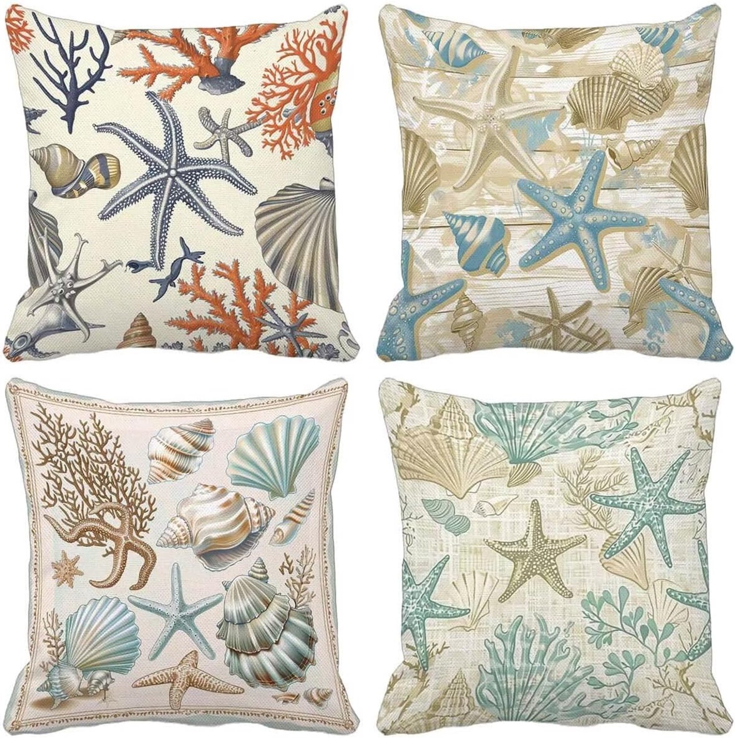 Bankkussen, beige, marineblauw, 80 x 80 mm, 4 stuks, versterkte naden, dubbel, ultrazacht, verborgen ritssluiting, terras, tuinbank, outdoor, voor woonkamer, decoratie 6-0