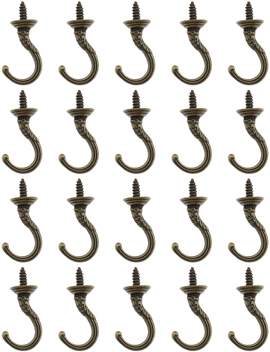 20Pcs Vintage Schroef Haken Retro Muur Opknoping Haak Muur Plafond Schroef Haken Antieke Carving Cup Haak Accessoires Voor Thuis Cups Sleutels Kal