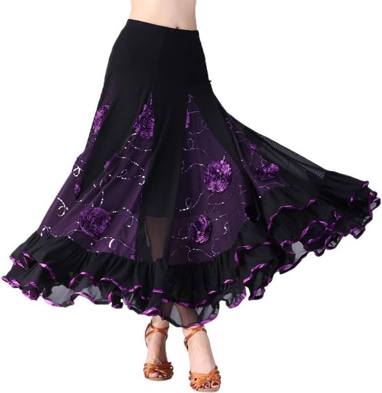 Vintage Dames Flamenco Ballroom Dance Waltz Big Swing Pailletten Moderne Lange Rok Jurk Dancewear Paars zoals beschreven, Paars, Eén maat — afbeelding 3
