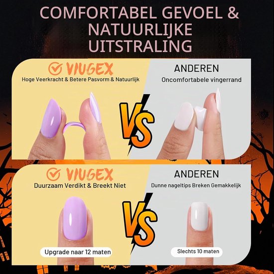 24 Stuks Halloween Opdruknagels, Middelgrote Amandel Paarse Glitter Nep Nagels Franse Tip Valse Nagel met Griezelige Spin Ontwerp, Glanzende Lijm op Nagel Volledige Dekking Acryl Plaknagels — afbeelding 2