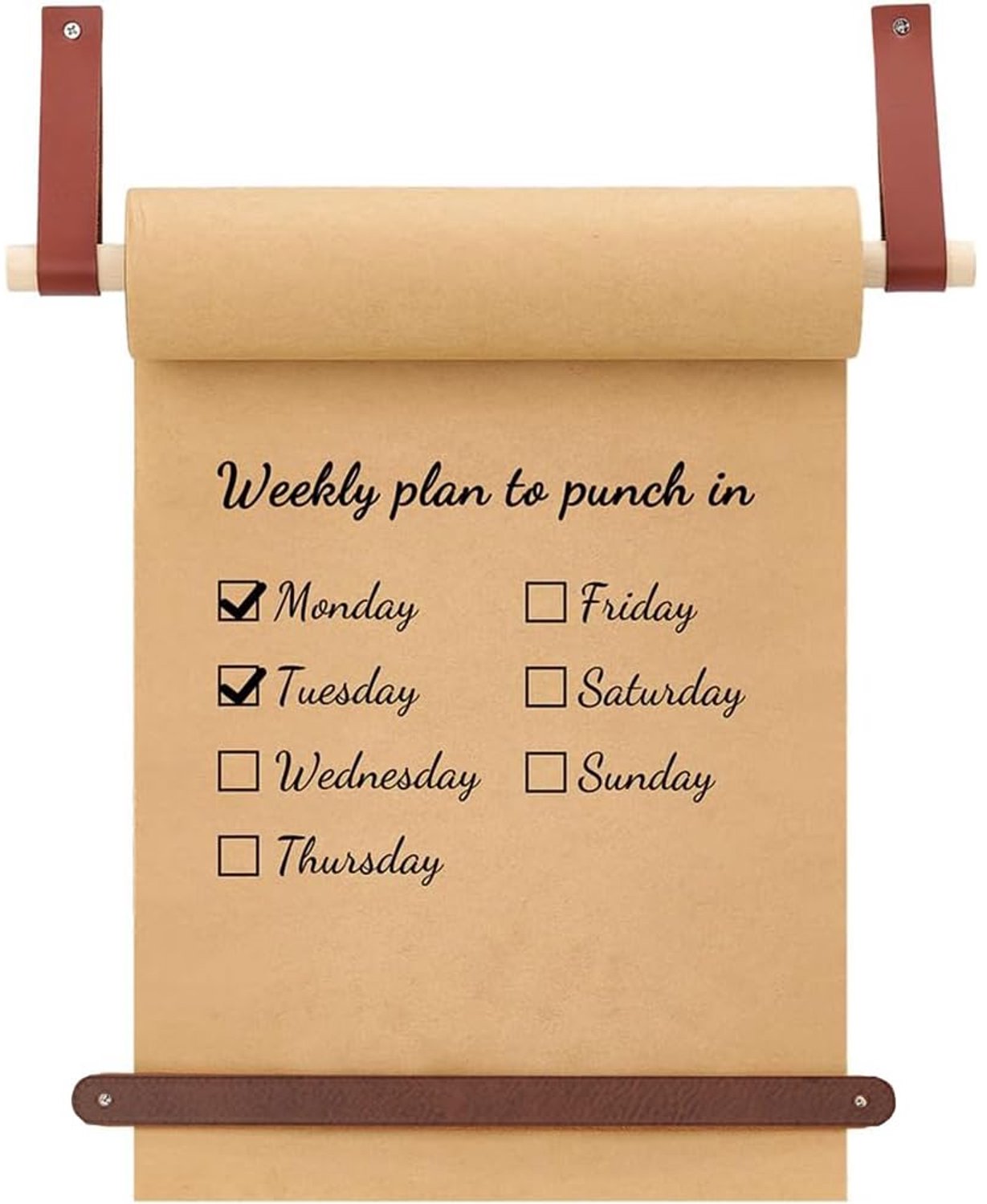 PH PandaHall 30 m x 30 cm wandrolhouder van bruin leer voor wandmontage, met houten stangen voor thuis, kantoor en keuken